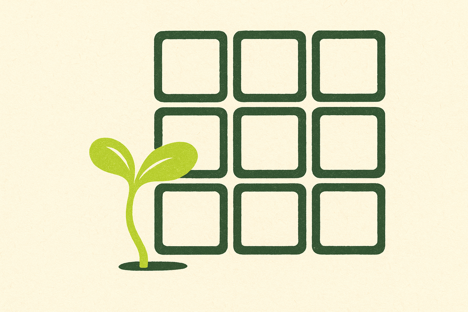 A risograph illustration of a small sprout that doesn't fit a rigid enterprise grid.
